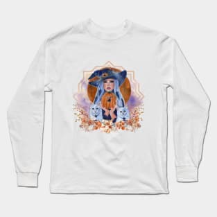 Halloween pumpkin time witch art by Renee Lavoie Long Sleeve T-Shirt